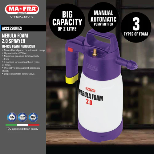 Mafra Nebula Foam 2.0 - Advanced Bi-Use Foaming Nebulizer for Perfect Vehicle Cleaning | Enhanced Cleaning | 3 Nozzle Options | Effortless Car & Motorcycle Wash